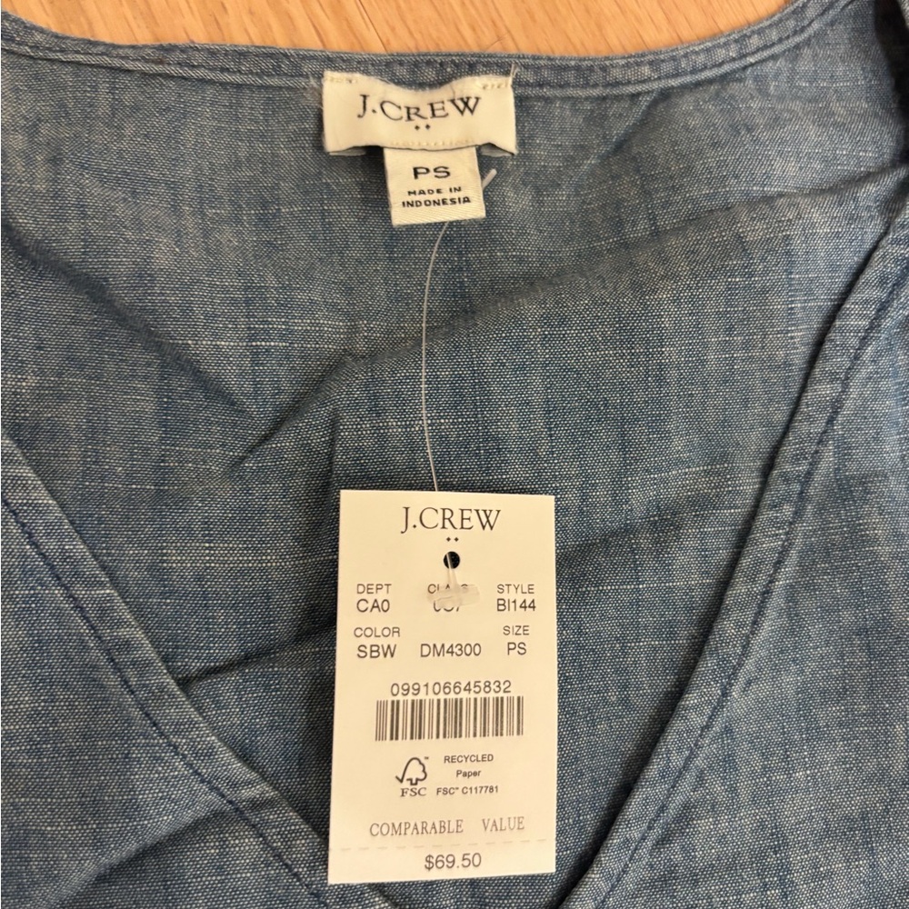 NEW J. Crew top chambray v neck denim top sleeve women /cotton cap sleeves. 100% - Picture 4 of 4
